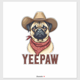 Vintage Cowboy Pug YeePaw Western Dog Illustration