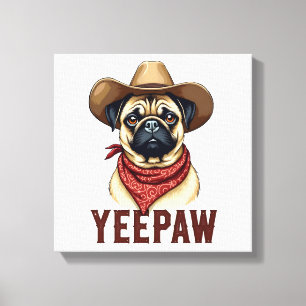 Vintage Cowboy Pug YeePaw Western Dog Illustration Canvas Print