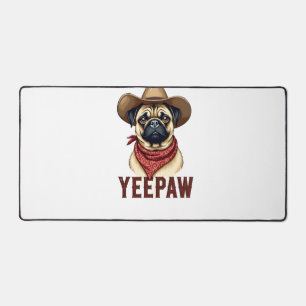 Vintage Cowboy Pug YeePaw Western Dog Illustration Desk Mat