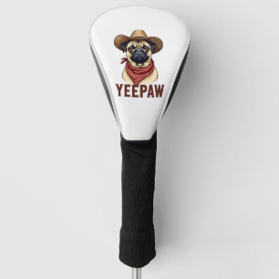 Vintage Cowboy Pug YeePaw Western Dog Illustration Golf Head Cover