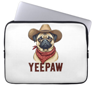 Vintage Cowboy Pug YeePaw Western Dog Illustration Laptop Sleeve