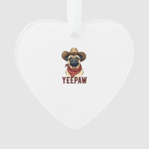 Vintage Cowboy Pug YeePaw Western Dog Illustration Ornament