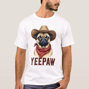 Vintage Cowboy Pug YeePaw Western Dog Illustration T-Shirt