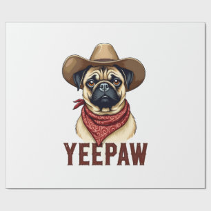 Vintage Cowboy Pug YeePaw Western Dog Illustration Wrapping Paper