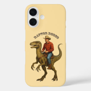 Vintage Cowboy Riding a Velociraptor Dinosaur URM iPhone 16 Case