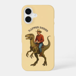 Vintage Cowboy Riding a Velociraptor Dinosaur URM iPhone 16 Case