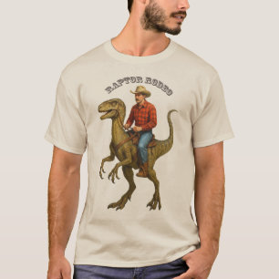 Vintage Cowboy Riding a Velociraptor Dinosaur URM T-Shirt