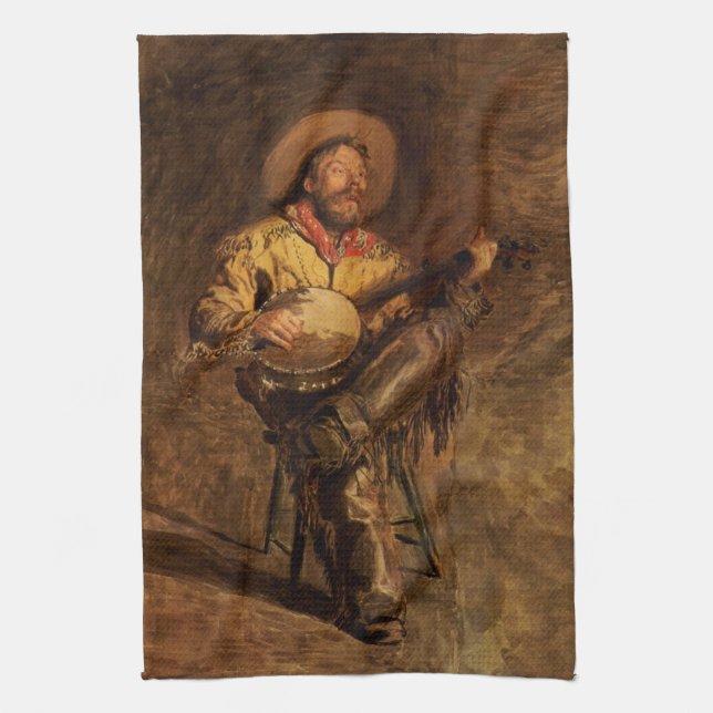 Vintage Cowboy Singing by Thomas Eakins Tea Towel (Vertical)