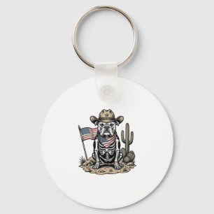 Vintage Cowboy Skeleton Dog Patriotic Shirt Design Key Ring