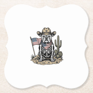Vintage Cowboy Skeleton Dog Patriotic Shirt Design Paper Coaster