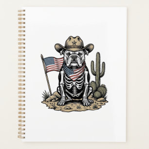 Vintage Cowboy Skeleton Dog Patriotic Shirt Design Planner