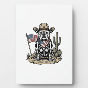Vintage Cowboy Skeleton Dog Patriotic Shirt Design Plaque
