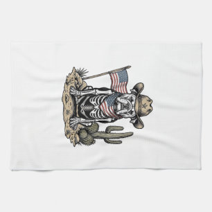 Vintage Cowboy Skeleton Dog Patriotic Shirt Design Tea Towel