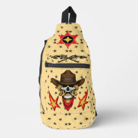 Vintage cowboy skull with Sheriff badge and guns