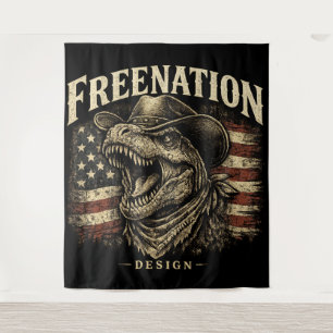 Vintage Cowboy T-Rex American Flag Tapestry