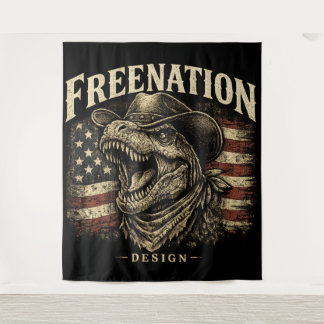 Vintage Cowboy T-Rex American Flag Tapestry