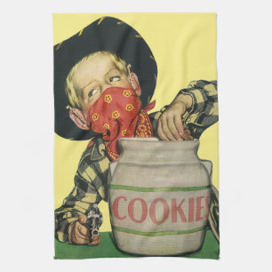 Vintage Cowboy Toy Gun Hand in the Cookie Jar Tea Towel