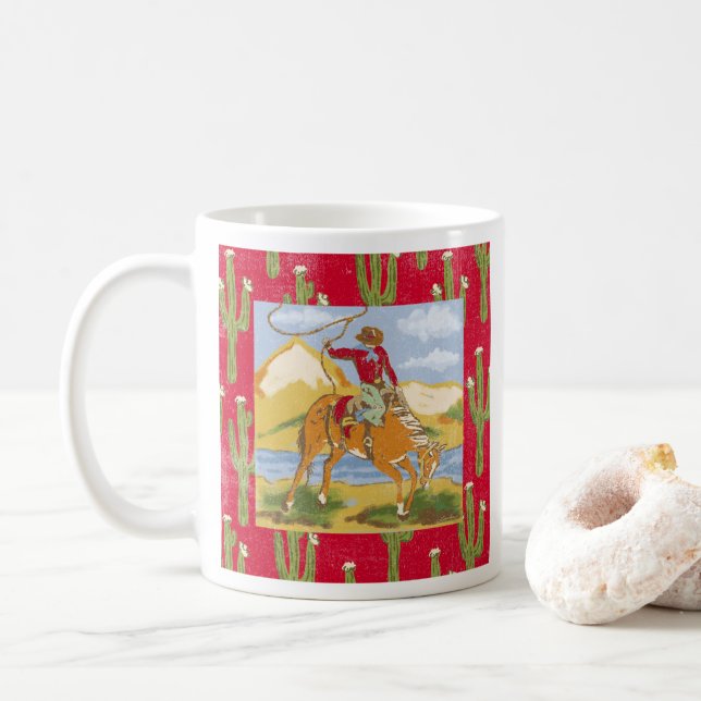 Vintage Cowboy Western Rodeo Wild West  Coffee Mug (With Donut)