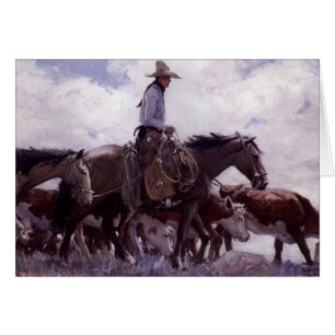 Vintage Cowboy with His Herd of Cattle by Koerner