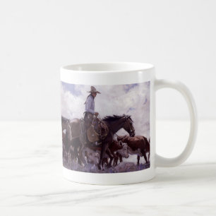 Vintage Cowboy with His Herd of Cattle by Koerner Coffee Mug