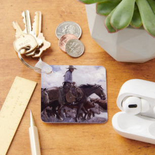 Vintage Cowboy with His Herd of Cattle by Koerner Key Ring