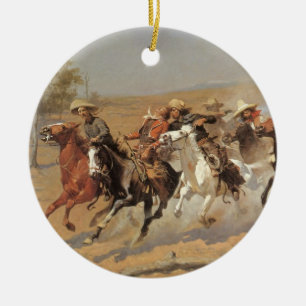 Vintage Cowboys, A Dash For Timber by Remington Ceramic Tree Decoration
