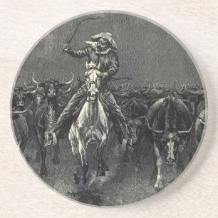 Vintage Cowboys, A Stampede by Frederic Remington Coaster