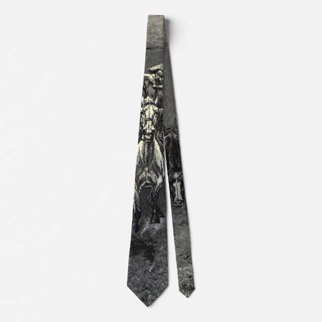 Vintage Cowboys, A Stampede by Frederic Remington Tie (Front)