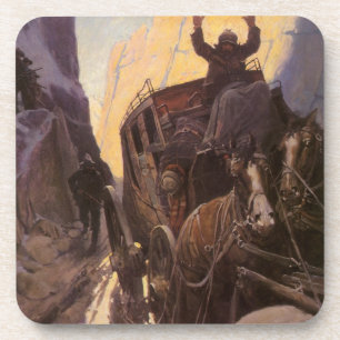 Vintage Cowboys, Hold Up in the Canyon by NC Wyeth Coaster