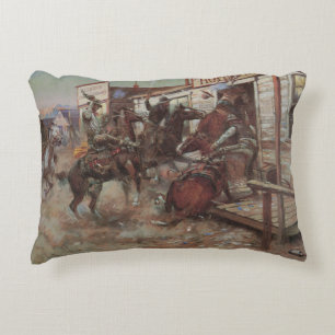 Vintage Cowboys, In Without Knocking by CM Russell Decorative Cushion