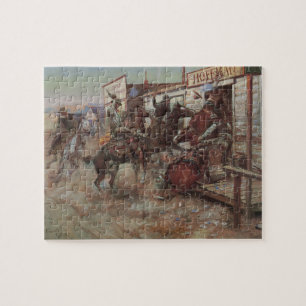 Vintage Cowboys, In Without Knocking by CM Russell Jigsaw Puzzle