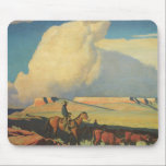 Vintage Cowboys, Open Range by Maynard Dixon Mouse Pad<br><div class="desc">Open Range (1942) by Maynard Dixon is a vintage American West fine art landscape painting. A cowboy rancher riding his horse on the plains of the southwest. He is herding his cows, bulls and cattle on the prairie. Large white clouds fill the sky over the open farm fields and the...</div>