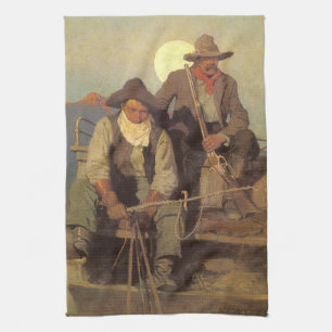 Vintage Cowboys, The Pay Stage by NC Wyeth Tea Towel