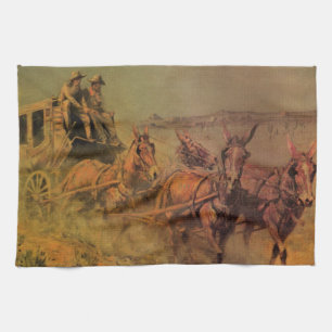 Vintage Cowboys, The Stage Coach by John Borein Tea Towel