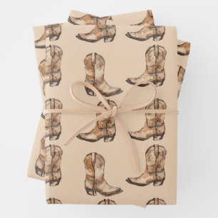 Vintage cowdoy boots wrapping paper sheet