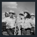Vintage Cowgirl and Cowboy Photograph Poster<br><div class="desc">Vintage Cowgirl and Cowboy Photograph.  Cowgirl drinking a soda pop while watching rodeo,  Montana western life 1930s. Fantastic black and white photo suitable for home décor,  restaurant,  office,  mancave and dorm room.</div>