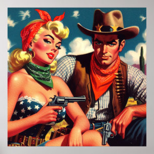 Vintage Cowgirl and Cowboy Poster