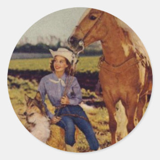 Vintage Cowgirl Classic Round Sticker