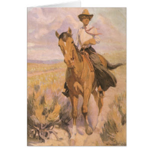 Vintage Cowgirl Cowboy, Woman on Horse by Dunton