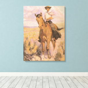 Vintage Cowgirl Cowboy, Woman on Horse by Dunton Canvas Print