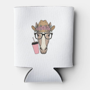 Vintage Cowgirl Horse With Flowers and Pink Drink Can Cooler