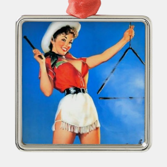 Vintage Cowgirl Metal Tree Decoration (Front)