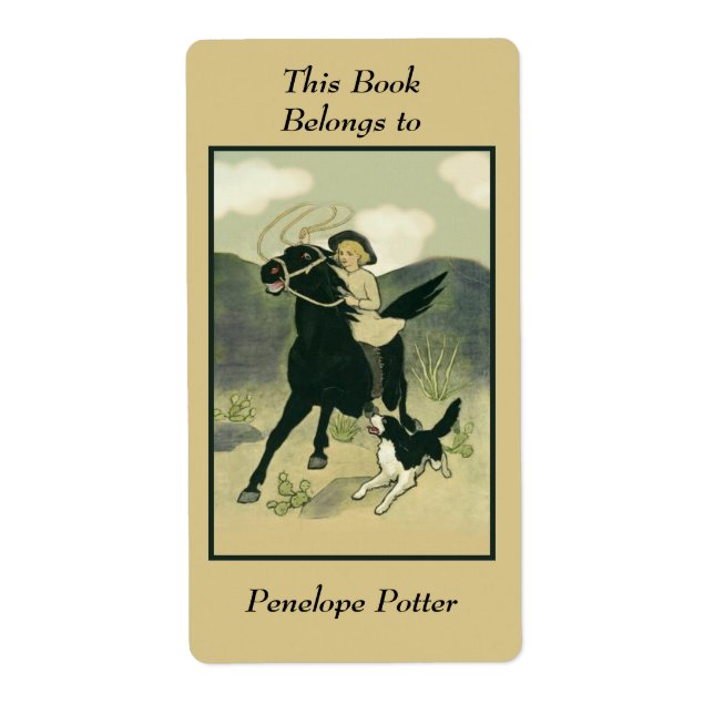 Vintage Cowgirl on Horse with Dog Bookplate  (Front)