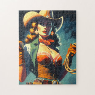 Vintage Cowgirl Painting Jigsaw Puzzle