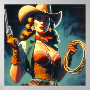 Vintage Cowgirl Painting Poster