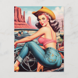 Vintage Cowgirl Pin Up Postcard