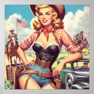 Vintage Cowgirl Pin Up Poster