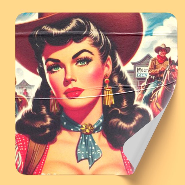 Vintage Cowgirl Pin-up Square Sticker (Creator Uploaded)