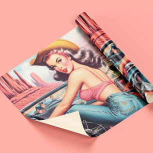 Vintage Cowgirl Pin Up Wrapping Paper