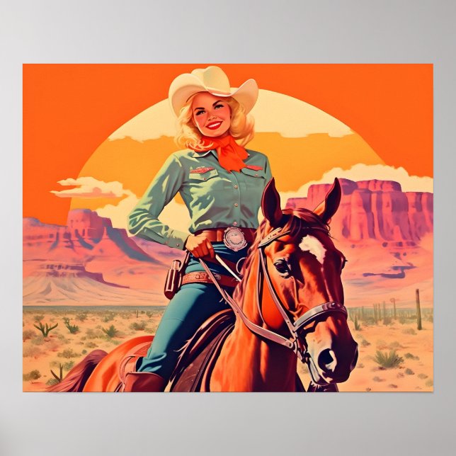 Vintage Cowgirl Riding Horse Poster (Front)